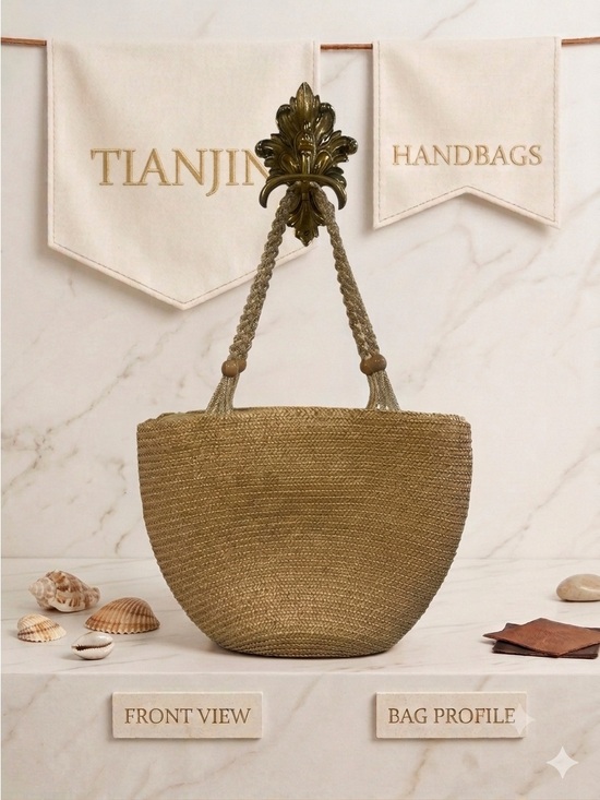 Tianjin Handbags - Vintage Tianjin Woven Spring Summer Beach Full Top Zipper Straw Bag 11x2x13
